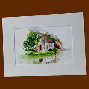 Watercolor Art Print By Whelan, Church Painting, Matted 14x10 Irish St Finbarr